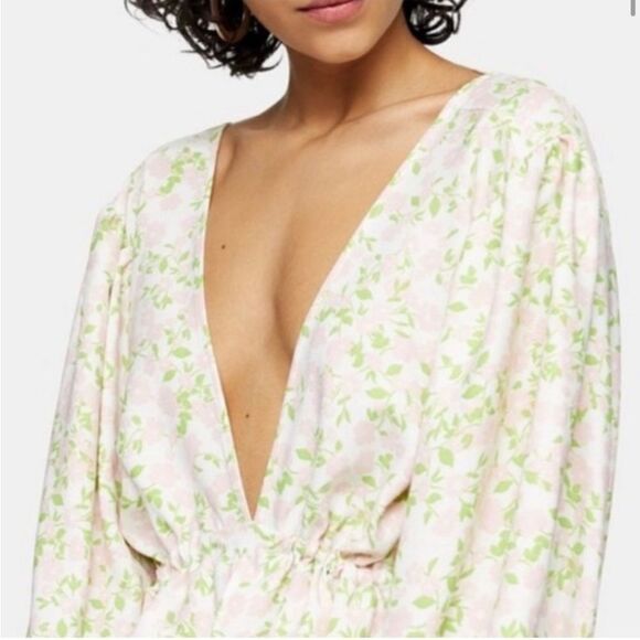 TOPSHOP Floral Plunging V-Neck Long Sleeve Maxi Dress size 4 - Picture 3 of 12